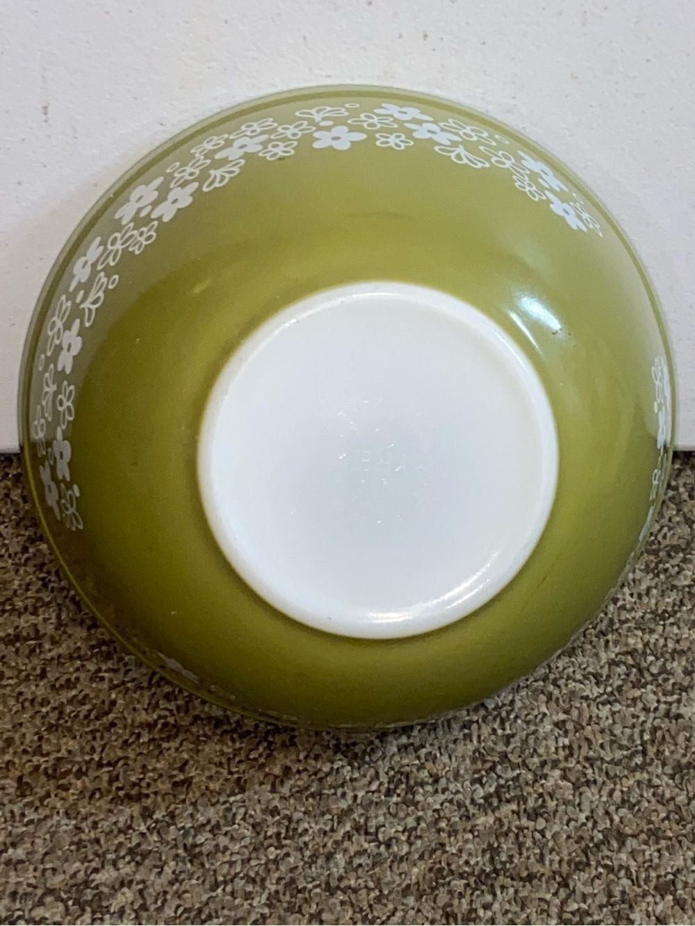 Vintage Pyrex Olive Green Bowl with White Base